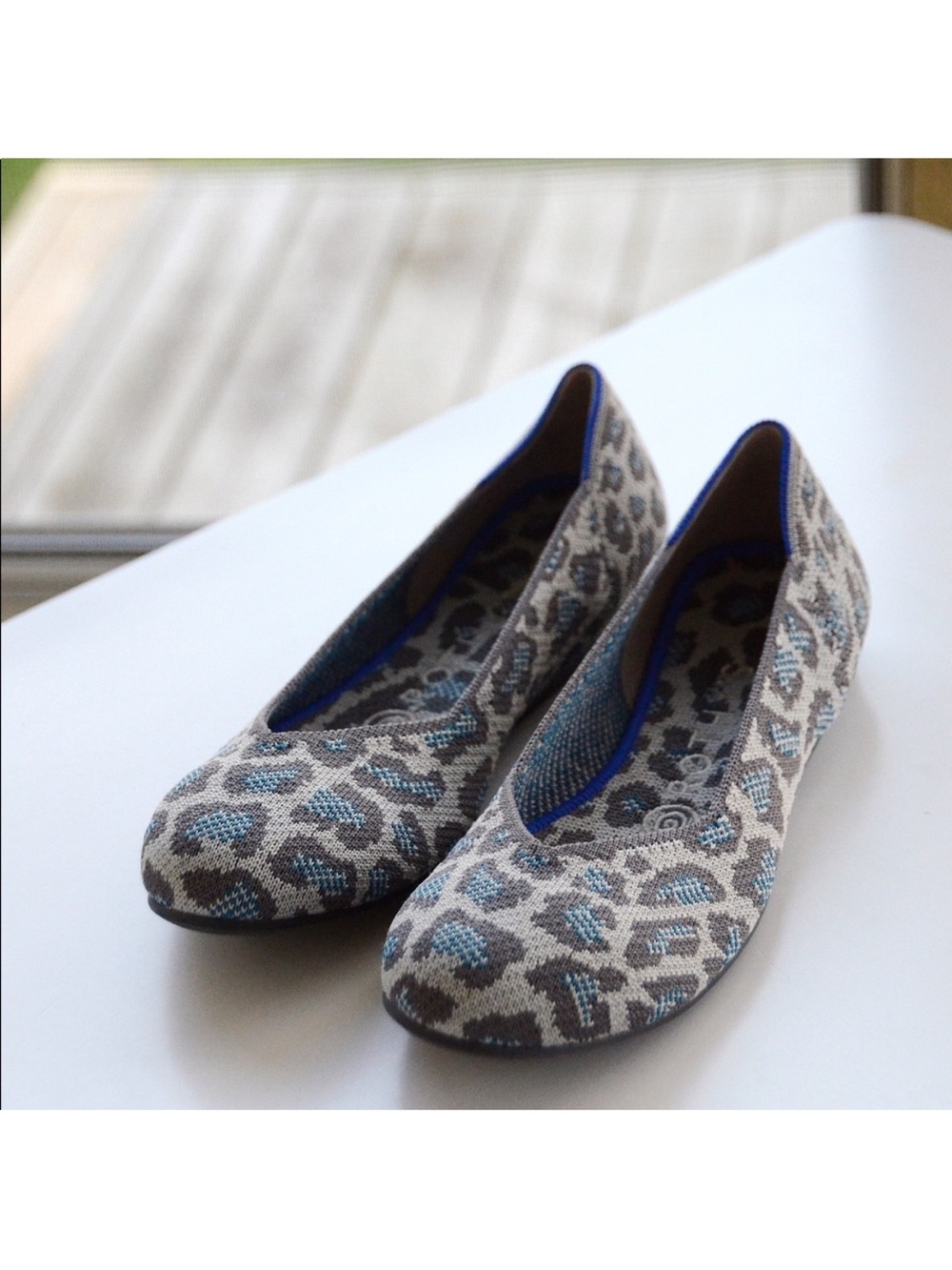 Rothy's Leopard Knit Ballet Flats in Gray and Blue